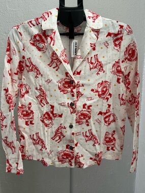 Old Navy Red and White Holiday Print Button-Up